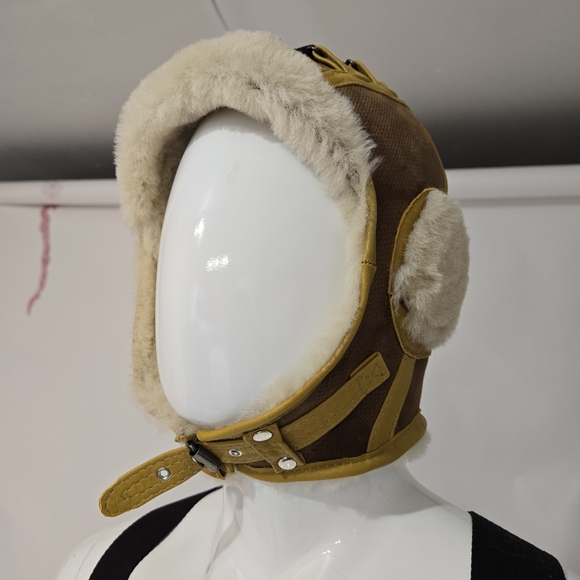 Brown and Yellow Aviator Hat with Fur Trim - Picture 5 of 6